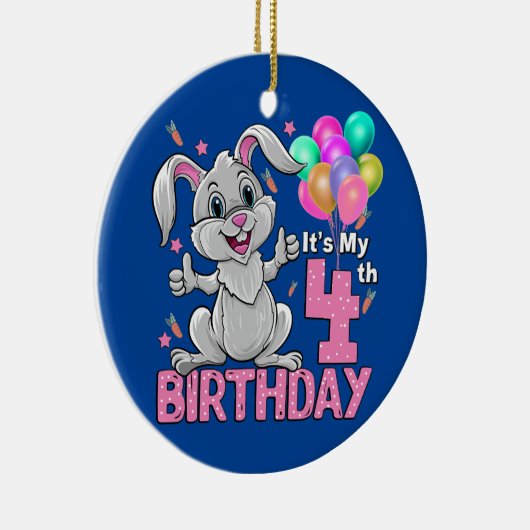 私の4歳の誕生日うさぎ4歳の誕生日4年 セラミックオーナメント (右)