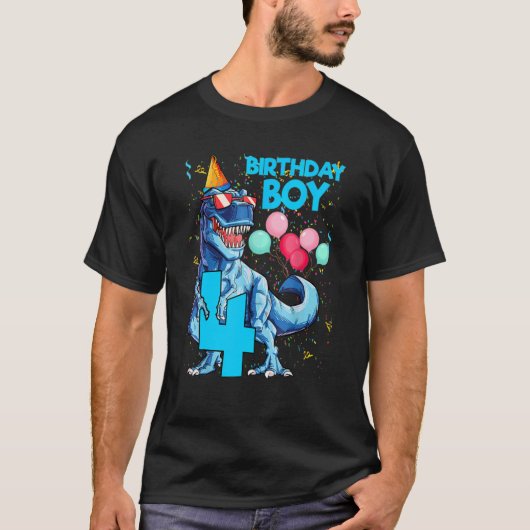 私の4歳の誕生日の男の子の恐竜誕生日4年 Tシャツ (正面)