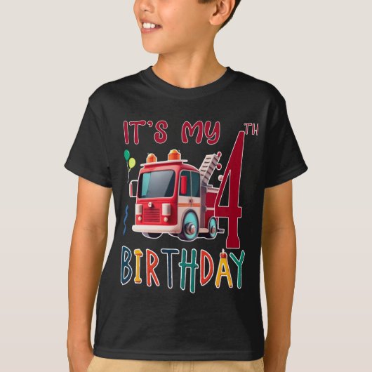私の4歳の誕生日の男の子の消防士キッズ Tシャツ (正面)