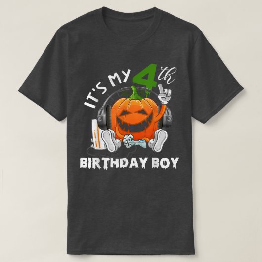 私の4歳の誕生日の男の子ハロウィーンハロウィーンのカボチャのちょうちん Tシャツ (デザイン正面)
