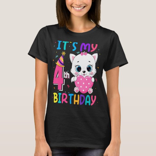 私の4歳の誕生日ガールキャット誕生日4歳 Tシャツ (正面)