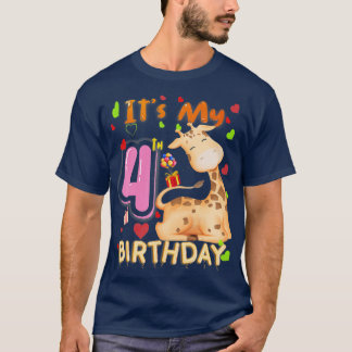 私の4歳の誕生日キリン4歳ガールズキッズ Tシャツ