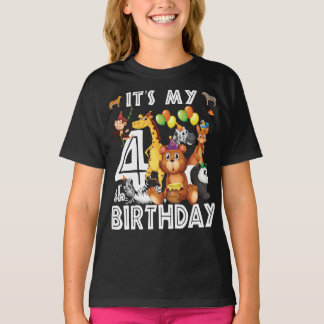 私の4歳の誕生日サファリジャングル動物の恋人 Tシャツ