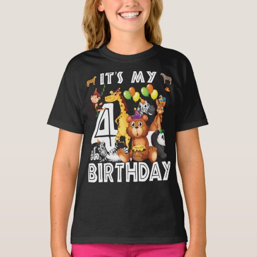 私の4歳の誕生日サファリジャングル動物の恋人 Tシャツ (正面)