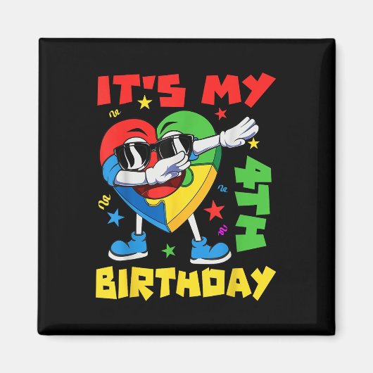 私の4歳の誕生日ダビングパズルピース自閉症A マグネット (正面)