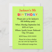 私の5回目の誕生日パーティー 招待状 (裏面)