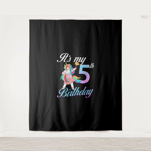 私の5歳の誕生日ユニコーン5歳誕生日Tシャツ タペストリー (正面)