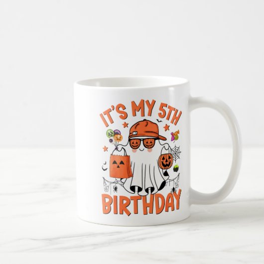 私の5歳の誕生日 ハロウィン おばけ 幽霊 5さい コーヒーマグカップ (右)