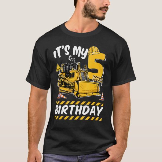 私の5番目の誕生日ショベルキッズ建築 Tシャツ (正面)