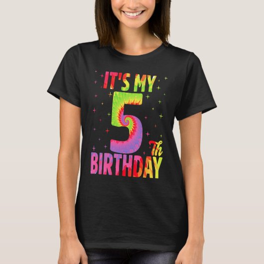 私の5誕生日絞り染めの5歳の誕生日 Tシャツ (正面)