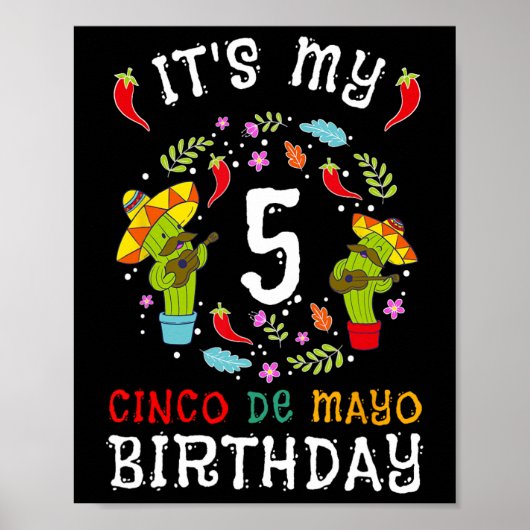 私の5誕生日Cinco de Mayo Mustache Kids 5 ポスター (正面)