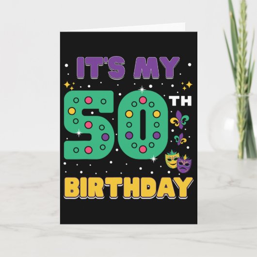 私の50歳の誕生日マーディ・グラス 50歳 マスク カード (正面)