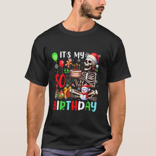 私の50誕生日クリスマスサンタスケルトンおもしろい Tシャツ (正面)