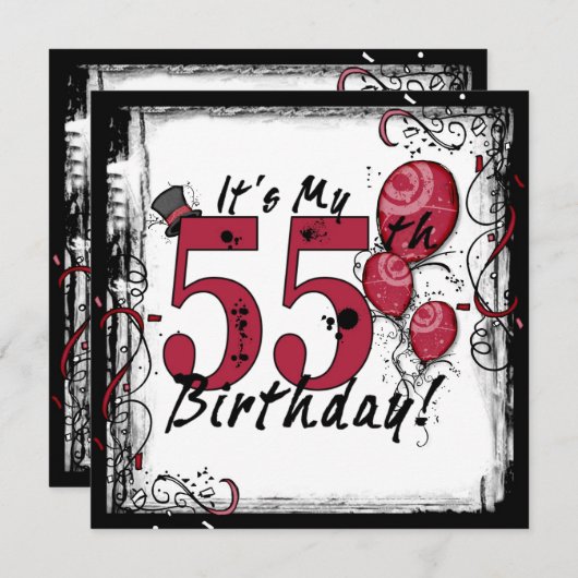私の55歳の誕生日パーティーのグランジ招待状 招待状 (正面/裏面)