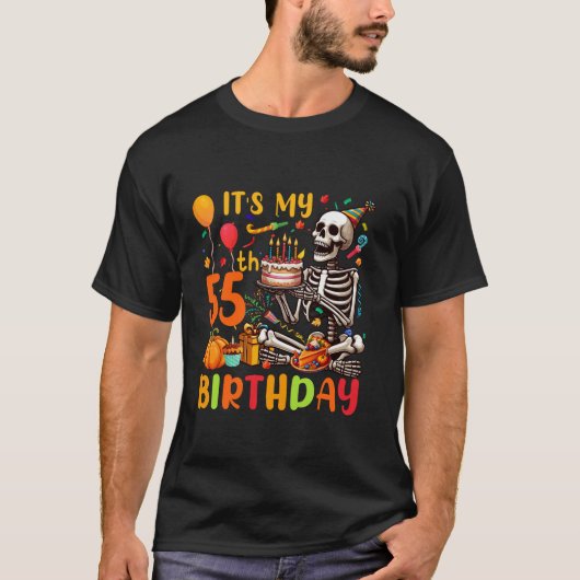 私の55誕生日感謝祭秋スケルトンF Tシャツ (正面)