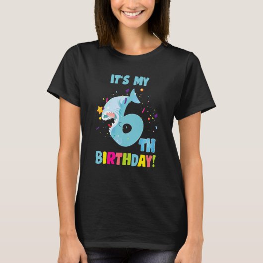 私の6歳の6番目のサメパーティー誕生日ベビー2 Tシャツ (正面)