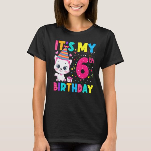 私の6誕生日ガールキャット誕生日6歳 Tシャツ (正面)