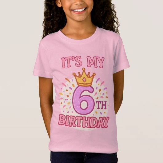 私の6誕生日クラウンプリンセスピンクデザイン Tシャツ (正面)