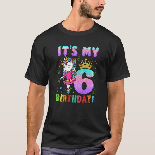 私の6誕生日ユニコーン6歳の女の子の出だ Tシャツ (正面)