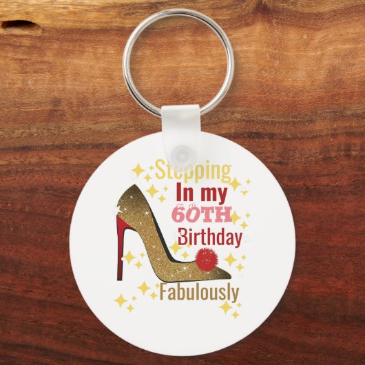 私の60歳の誕生日に素晴らしい誕生日を踏み込む キーホルダー (正面)