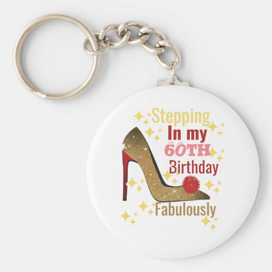 私の60歳の誕生日に素晴らしい誕生日を踏み込む キーホルダー (正面)
