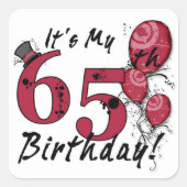 私の65歳の誕生日バルーンステッカーグランジだ スクエアシール (正面)