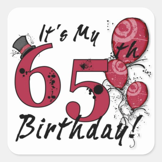 私の65歳の誕生日バルーンステッカーグランジだ スクエアシール (正面)