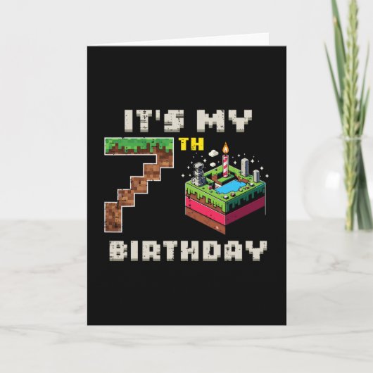 私の7歳の誕生日ピクセルゲーム7ケーキビデオゲーマー少年たち カード (正面)