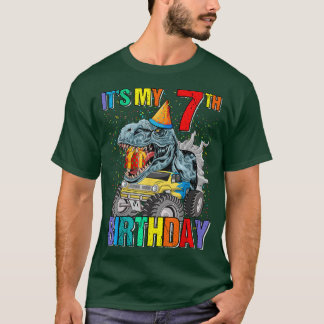 私の7誕生日のモンスタートラック恐竜の少年A Tシャツ