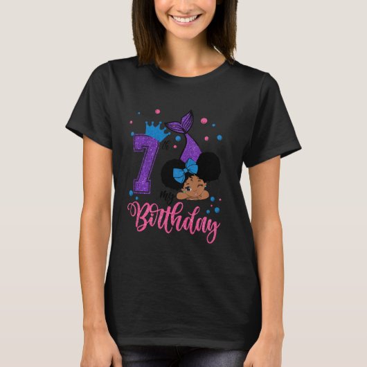私の7誕生日の幸せな人魚の彼女の誕生日 Tシャツ (正面)