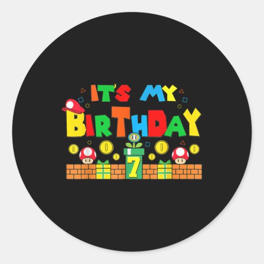私の7誕生日ゲームパパとママ家族 ラウンドシール (正面)