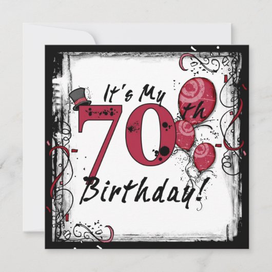 私の70歳の誕生日パーティーのグランジ招待状 招待状 (正面)