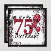 私の75歳の誕生日パーティーのグランジ招待状 招待状 (正面/裏面)