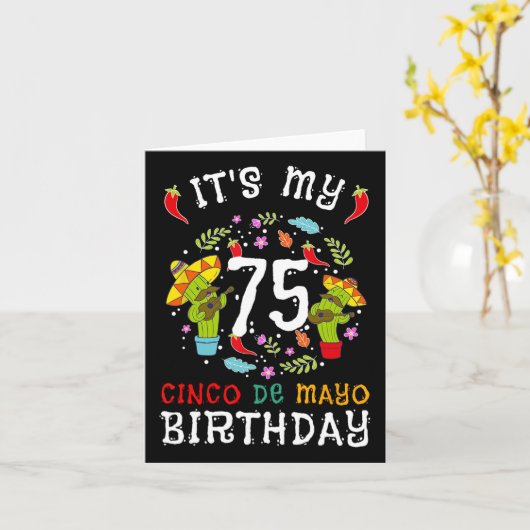私の75誕生日Cinco de Mayo Mustache Men 5 カード (黄色い花)