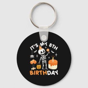 私の8歳の誕生日 - 楽しいハロウィンのスケルトンの誕生日 キーホルダー
