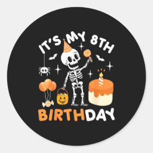 私の8歳の誕生日 - 楽しいハロウィンのスケルトンの誕生日 ラウンドシール