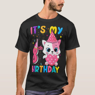 私の8誕生日ガールキャットおもしろい誕生日8年 Tシャツ