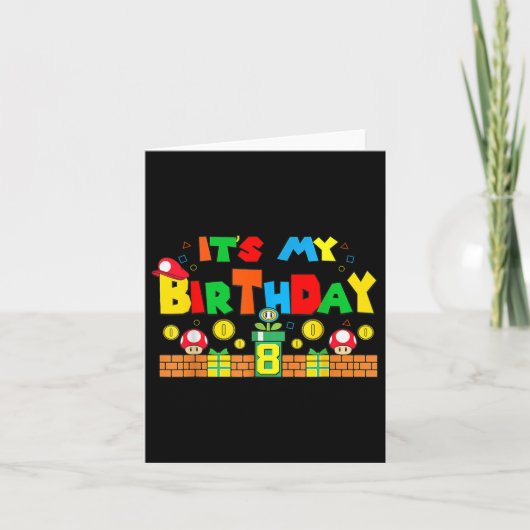 私の8誕生日ゲームパパとママ家族 カード (正面)