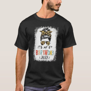 私の8誕生日女の子レオパードメッシーバン8年 Tシャツ