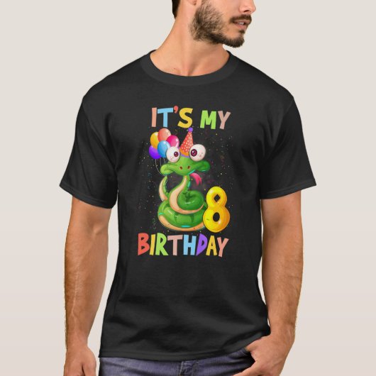 私の8誕生日8歳のスネークボーイズガールズ Tシャツ (正面)