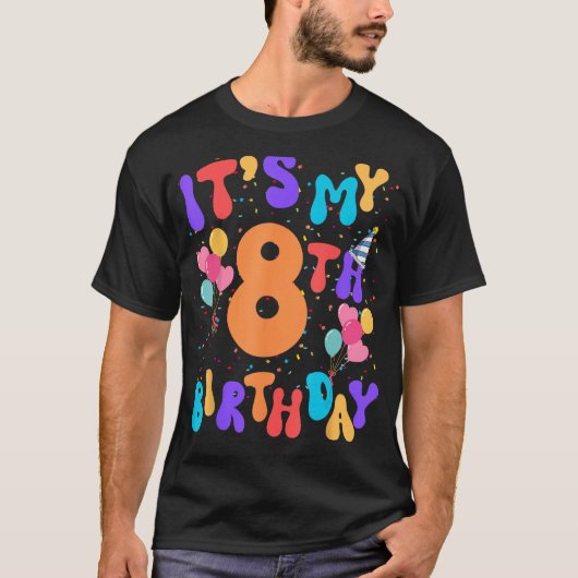私の8誕生日8歳の誕生日デコレティ Tシャツ (正面)