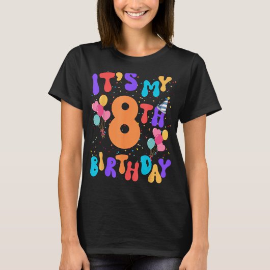 私の8誕生日8歳の誕生日デコレティ Tシャツ (正面)