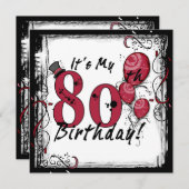 私の80歳の誕生日パーティーのグランジ招待状 招待状 (正面/裏面)