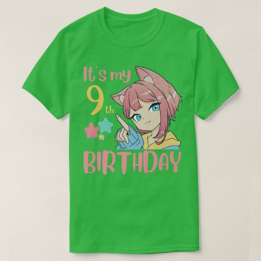 私の9歳の誕生日 アニメの誕生日ガール 9歳 Tシャツ (デザイン正面)