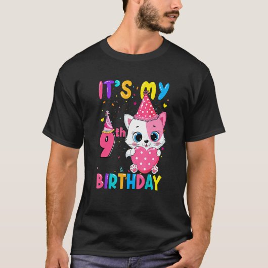 私の9誕生日ガールキャット誕生日9歳 Tシャツ (正面)