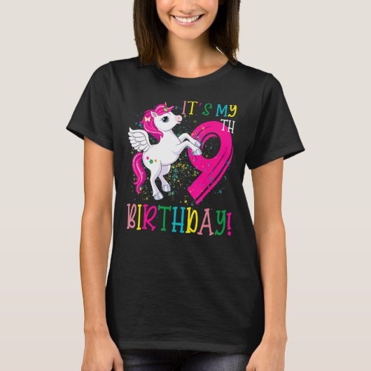 私の9誕生日ユニコーン9歳誕生日 Tシャツ (正面)