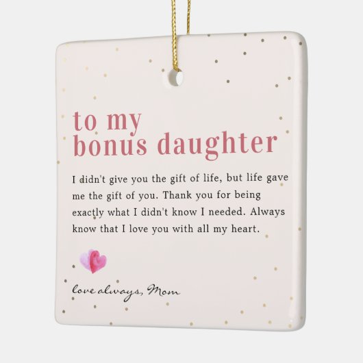 私の"ボーナス"ステップドーターへ |引用文と写真ギフト セラミックオーナメント (左)