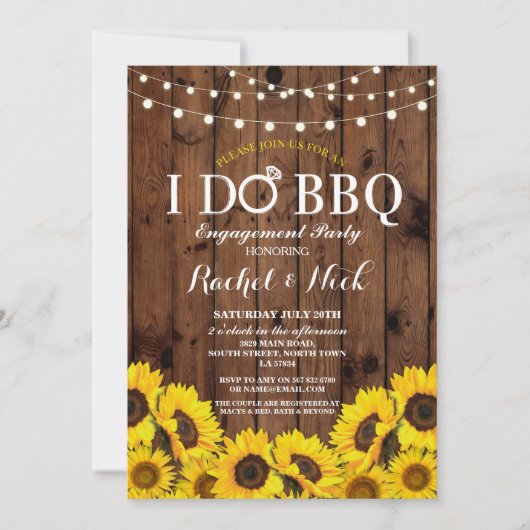 私のBBQ ハ sunflower カップルシャワー ラスティック招待状 招待状 (正面)