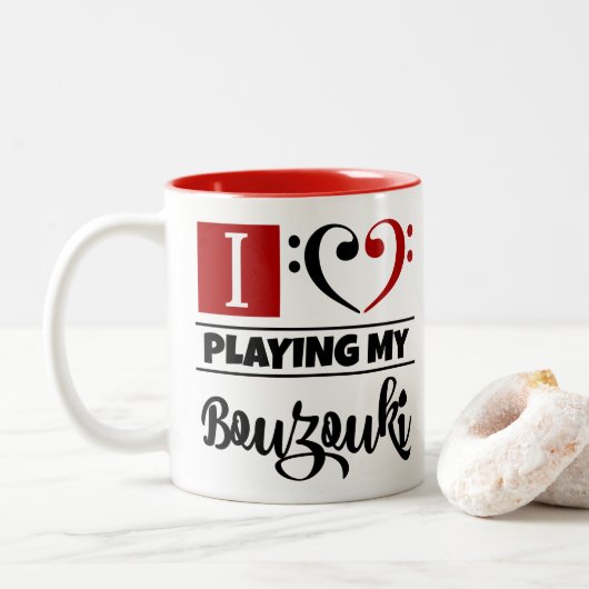 私のBouzoukiを遊ぶヘ音記号のハートI愛 ツートーンマグカップ (ドーナツ)
