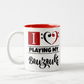 私のBouzoukiを遊ぶヘ音記号のハートI愛 ツートーンマグカップ (左)